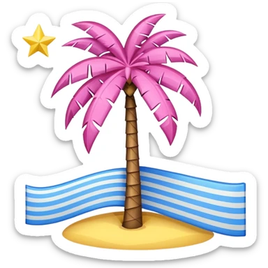 A pink flag on the sides two small blue triangles In the middle of the circle on the flag a small pink palm tree coming out of the sides  yellow circle with two thick yellow stripes sticker