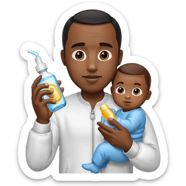 Diddy party with diddy holding baby oil sticker