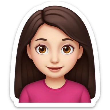 An emoji featuring a girl with dark brown long hair, brown big eyes, light pinkish skin, red cheeks,  sticker