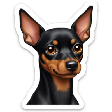 13 year old dark miniature pinscher with piece of left ear missing sticker