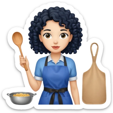 woman with curly black hair in blue apron sticker