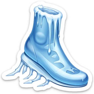 frozen foot with icicles and frost, sharp cutting edge sticker