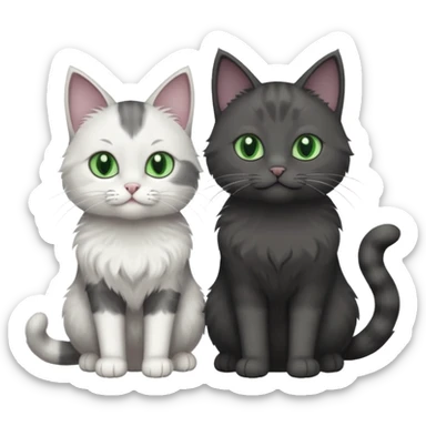 2 different coloured grey cats including one dark grey and white cat and one completely solid dark grey cat with green eyes and only white paws sticker