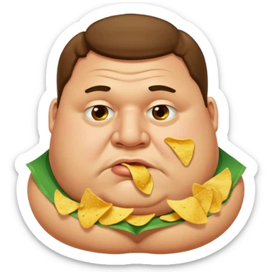 Fat guy with boogers hanging out his nose holding chips sticker