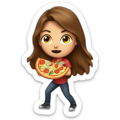 Long Brown hair girl fighting with pizza against police sticker