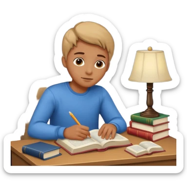 person infront of a book learning in the middle of the night sticker