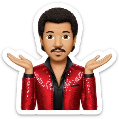 Lionel Richie with dark brown hair, red sequin outfit sticker