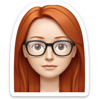 middle age Red head long straight hair pale skin wearing glasses sticker