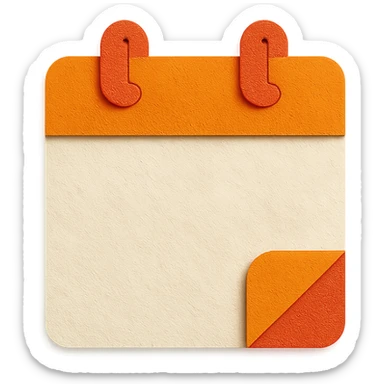 orange and white calendar in paper-craft style, folded corner, textured paper look sticker