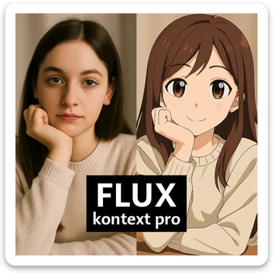 replace the logo with the text of "FLUX kontext pro", keep everything else same sticker