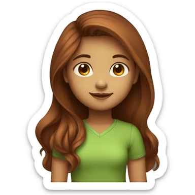 Indian girl with brown to red long hair cute round brown eyes green shirt face smiling sticker