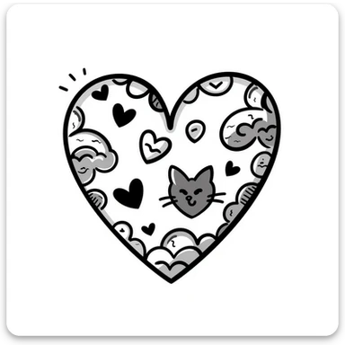 hand drawn heart with decorative elements, doodle style sticker