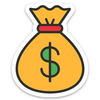 money bag icon, flat design, minimal color palette, bold outline sticker