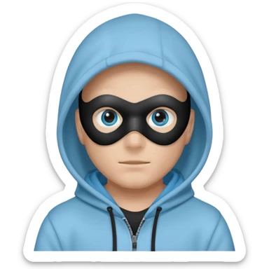 Make an emoji of Boywithuke (Boywithuke is a singer who wears a light sky blue hoodie with the hood up and has a ukelele on his back and has a mask that’s all black besides the 2 blue circles where the eyes should be) sticker