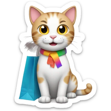 happy gay cat with shopping bags sticker