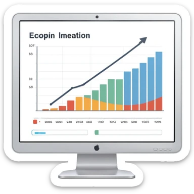 computer screen displaying a single presentation slide with a title line and a chart icon sticker