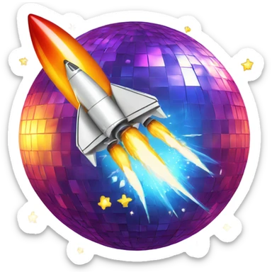 Rocket ship smashing through a disco ball sticker