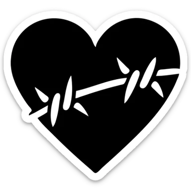solid filled icon of a gothic heart with barbed wire, pink color sticker