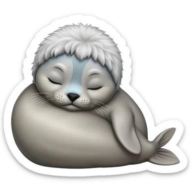 Sleeping baby seal with fluffy fur sticker