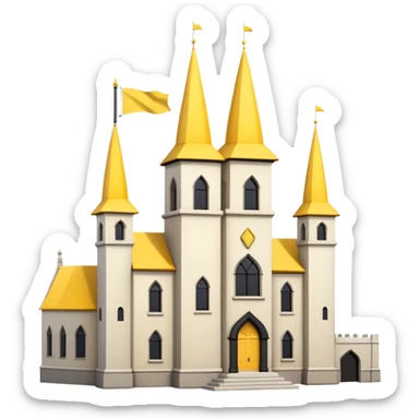 simple magic school, white background, magic school, black roof, with a big flag, big flag on a roof, big yellow flag, white school sticker