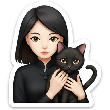 Young woman in black clothes with a Chinese domestic cat sticker