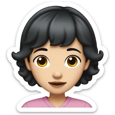 korean girl short black hair sharp jawline, wearing mickey ears sticker