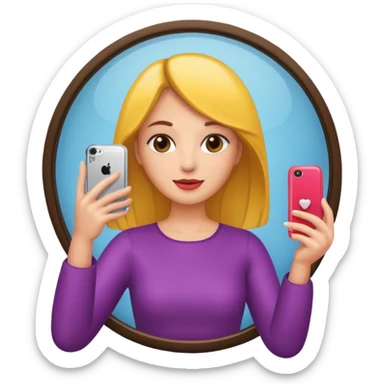 mirror woman holding her phone having selfie sticker