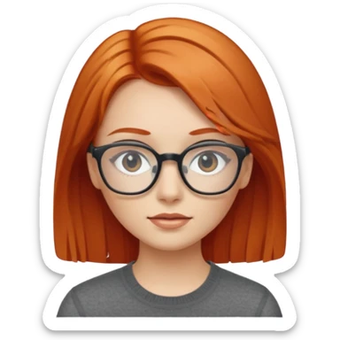 A red-haired girl with blond eyebrows and square glasses sticker