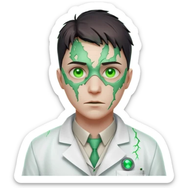 laboratory mutant portrait, head and shoulders only, glowing green veins, torn lab coat collar, mutated eyes, sci-fi experiment vibe, 3D cartoon, mobile game icon style, clean background, no text, no watermark

 sticker
