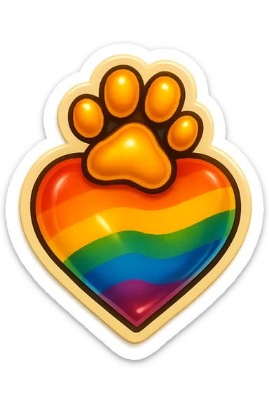 rainbow pride heart with a paw print on top, retro stickers style, no text sticker