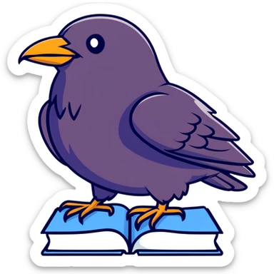 raven sitting on a book sticker