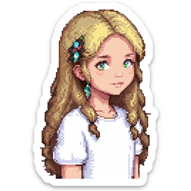 girl with light brown blonde hair, pixel art style sticker