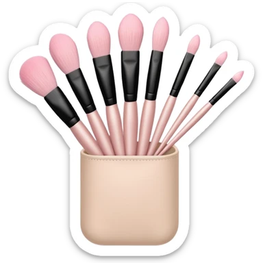 Light pink makeup brush set in beige holder, soft shadows sticker