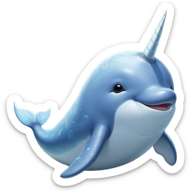 Beautiful and Majestic Cute Narwhal Portrait Emoji, Head and body rendered in serene repose with a gentle, radiant smile, showcasing a streamlined, graceful form adorned with a luminous spiraled tusk and peacefully closed eyes, Simplified yet exquisitely endearing features, highly detailed, glowing with a soft, majestic ocean light, high shine, serene and utterly enchanting, stylized with an air of magical marine splendor, soft glowing outline, capturing the essence of a beautiful and majestic cute narwhal that embodies the quiet wonder of the deep blue! sticker