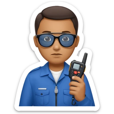 school security, blue cloth, sun glasses, holding walkie-talkie sticker