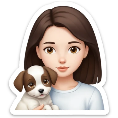 Brunette girl with one white puppy sticker