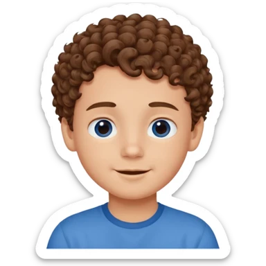 cute boy happy with heart eyes curly short brown hair blue shirt sticker