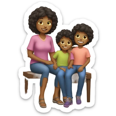 Mother and her children sitting sticker