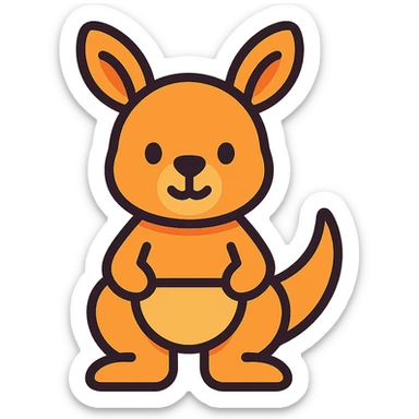 cute cartoon kangaroo icon, rounded shapes, friendly expression, visible pouch, modern icon style sticker
