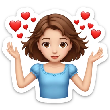 Girl with brown hair dancing and hearts around her sticker