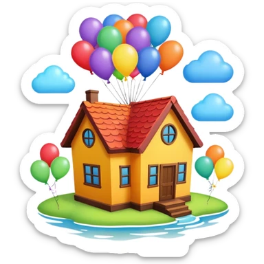 house with balloons on top sticker