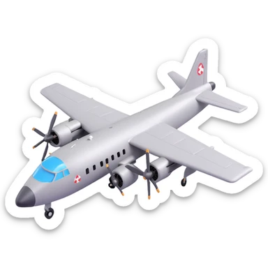 3D cartoon style bomber airplane, platinum gray color, exaggerated proportions, cute details sticker