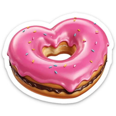 Realistic isolated heart shaped donut with pink frosting. sticker
