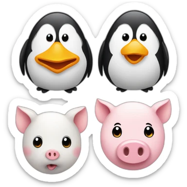 penguin and two pigs sticker