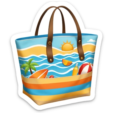 A cheerful beach bag with a summer pattern, packed and ready for a day at the beach. sticker