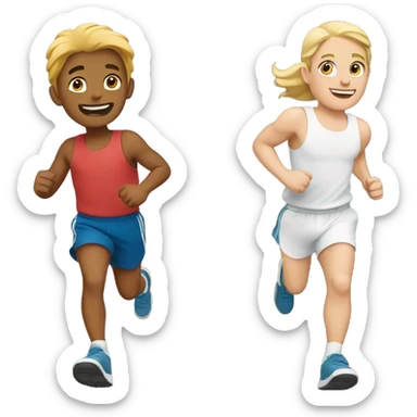 two white friends running together sticker
