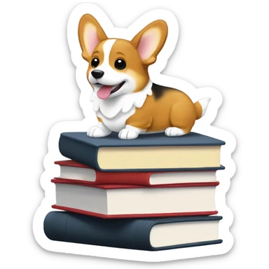a fit tri color corgi on a stack of books sticker