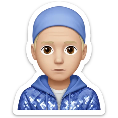 Eminem with platinum blonde hair, periwinkle sequin outfit sticker