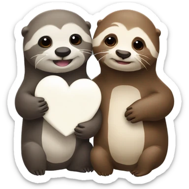 otter and sloth holding white heart together sticker