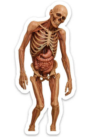 prendi spunto da questa immagine: CORPO UMANO ANATOMICO con postura storta, IPERREALISTICO 4K sticker